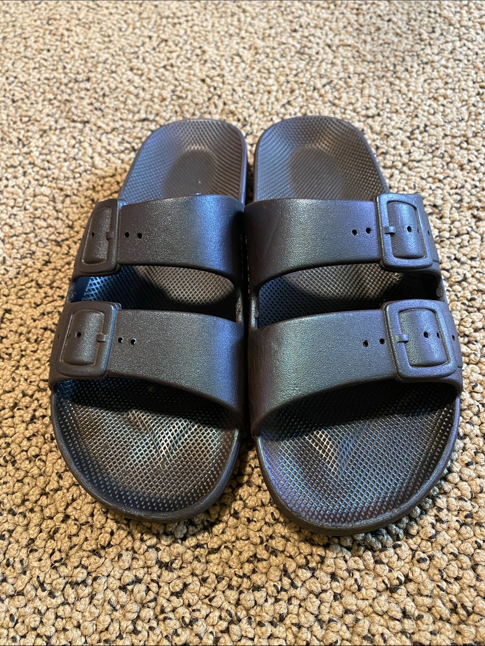 Classic Black Double-Buckle Slide Sandals